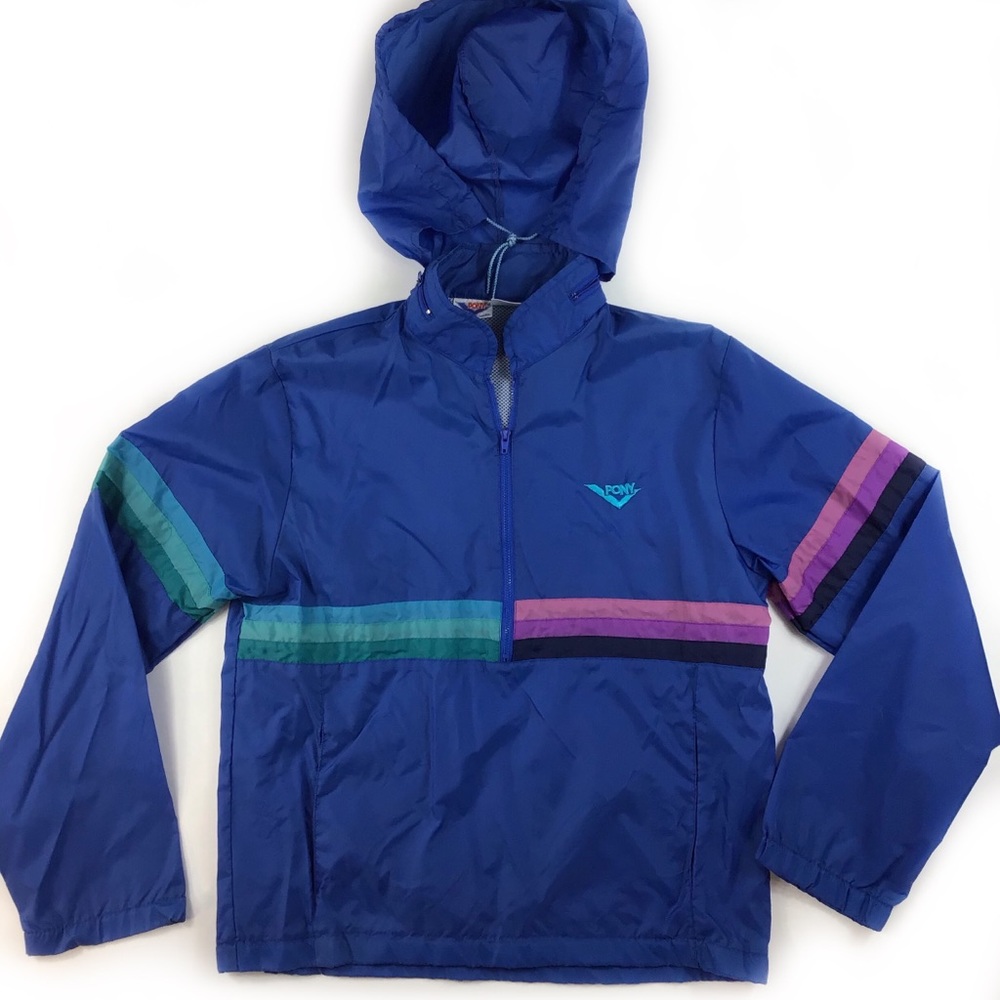 Vintage Pony 1/2 zip windbreaker jacket M blue rainbow